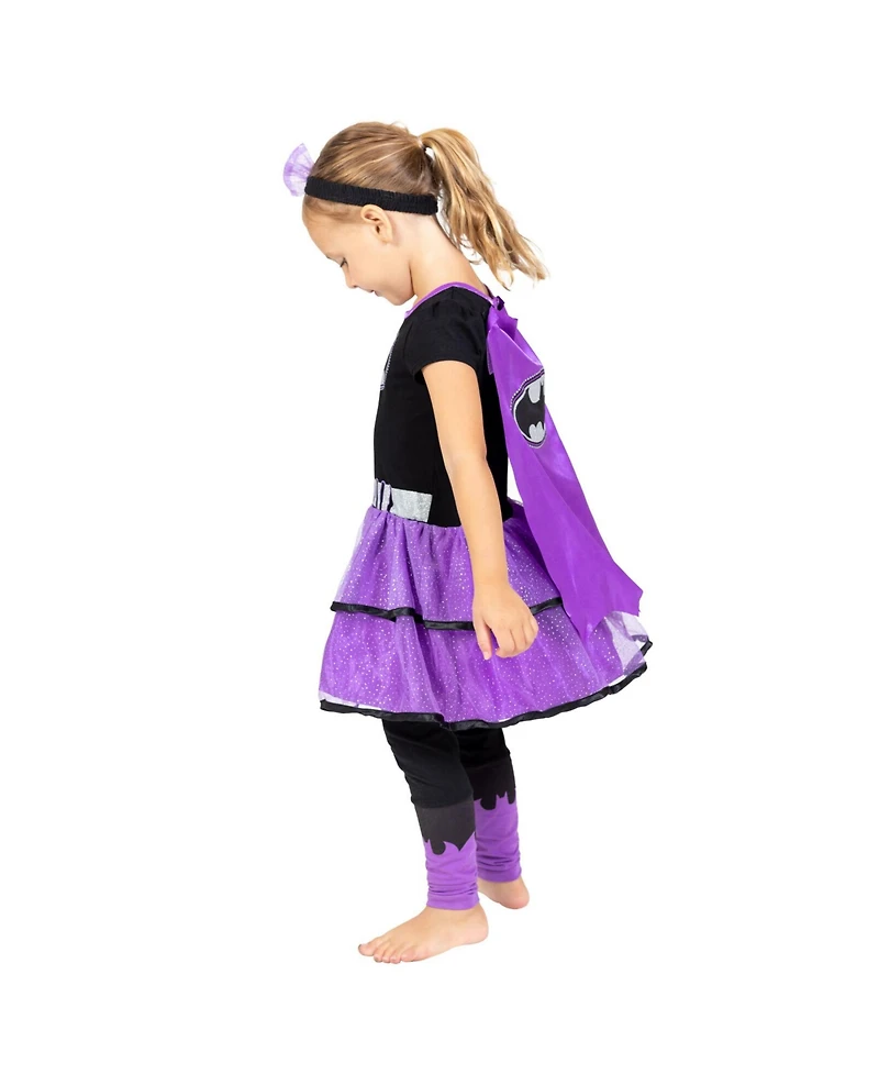 Justice League Warner Bros Costume Dress Leggings Cape and Headband 4 Piece Set