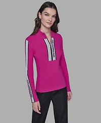 Karl Lagerfeld Paris Women's Logo Tape Zip-Up Sweater
