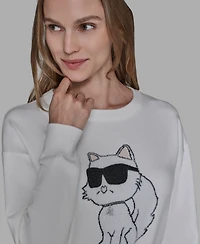 Karl Lagerfeld Paris Women's Cool Choupette Crewneck Sweater