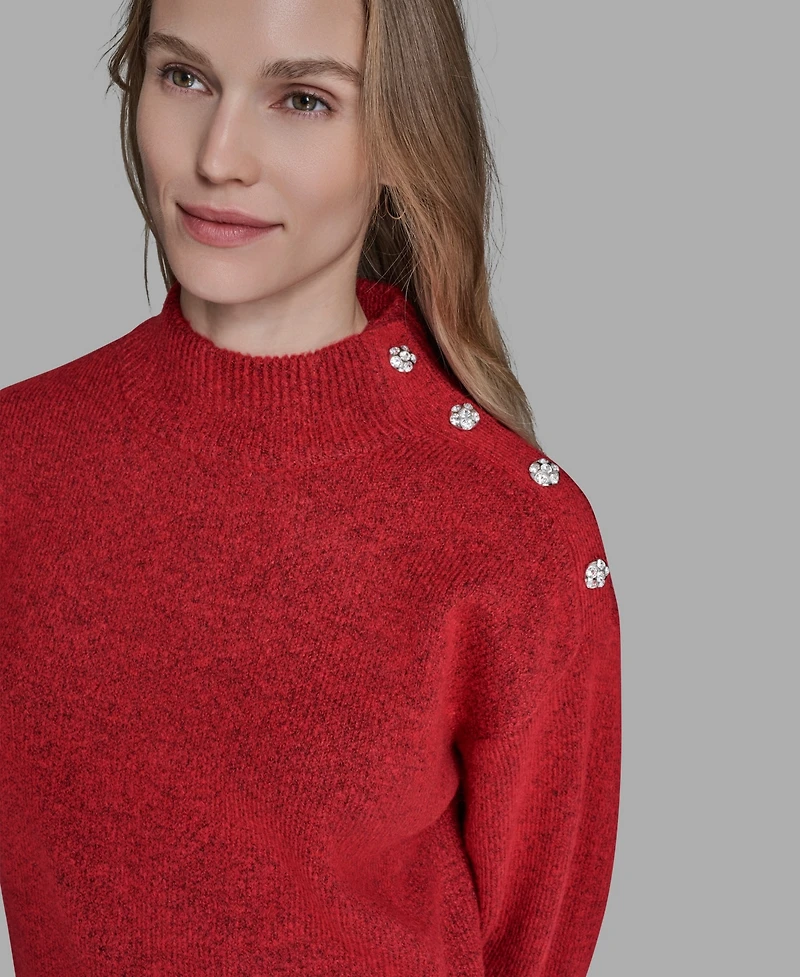 Karl Lagerfeld Paris Women's Button Shoulder Long Sleeve Sweater