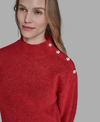 Karl Lagerfeld Paris Women's Button Shoulder Long Sleeve Sweater