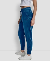 Dkny Women's Platinum Velour Rhinestone Logo Slim Fit Joggers