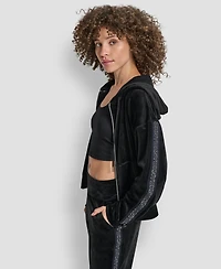 Dkny Women's Metallic Logo Elastic Full Zip Hoodie