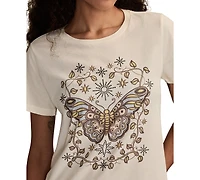Lucky Brand Women's Embellished Butterfly Classic Crew Neck T-Shirt