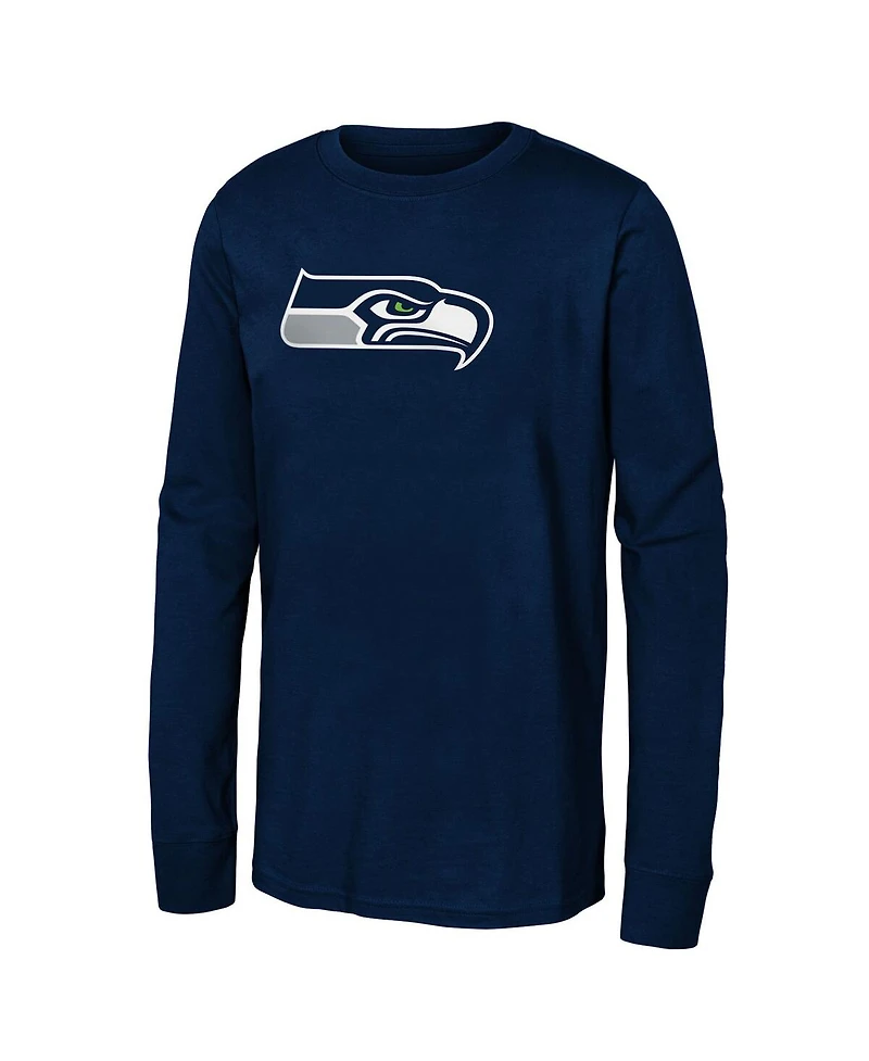 Outerstuff Big Boys and Girls College Navy Seattle Seahawks Primary Logo Long Sleeve T-Shirt