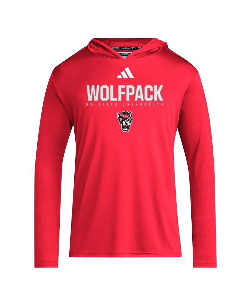 Adidas Men's Red Nc State Wolfpack 2025 Aeroready Sideline Training Long Sleeve Hooded T-Shirt