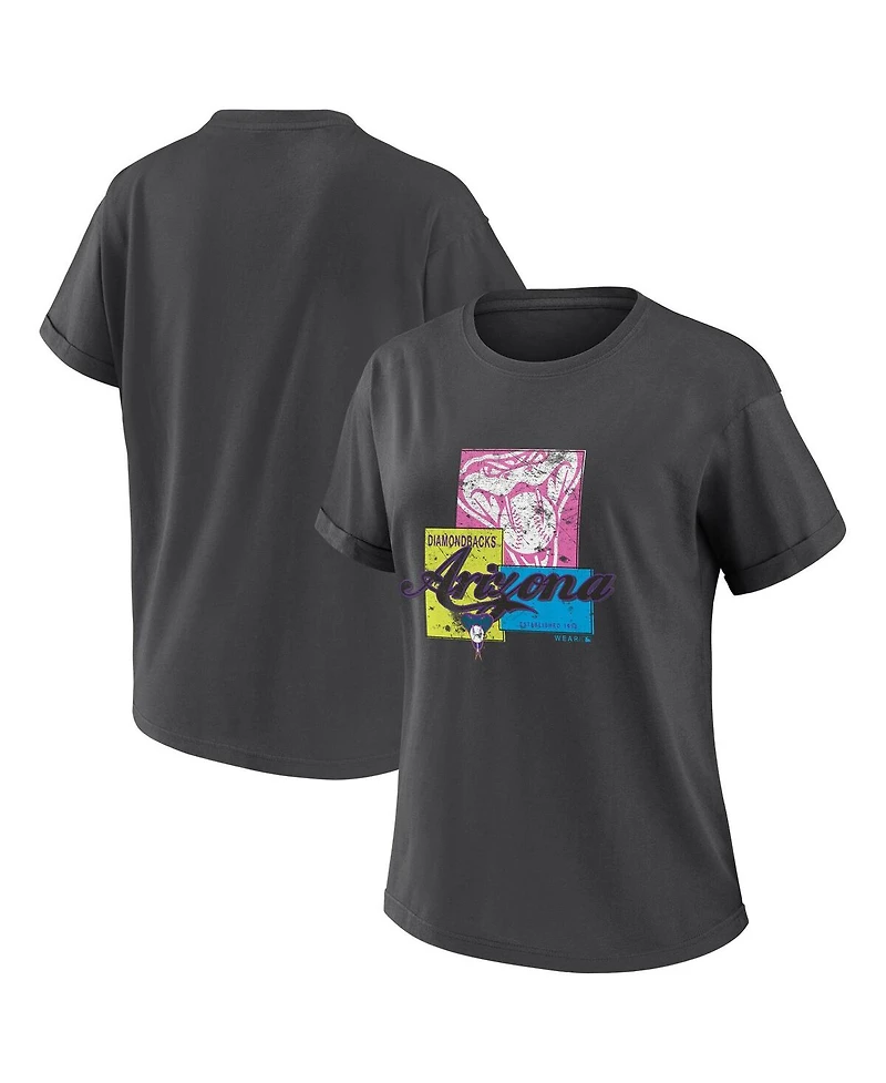 Wear by Erin Andrews Women'sCharcoal Arizona Diamondbacks Domestic Box Color Boyfriend T-Shirt