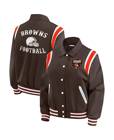 Wear by Erin Andrews Women's Brown Cleveland Browns Varsity Lightweight Full-Snap Jacket