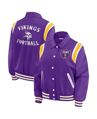 Wear by Erin Andrews Women's Purple Minnesota Vikings Varsity Lightweight Full-Snap Jacket