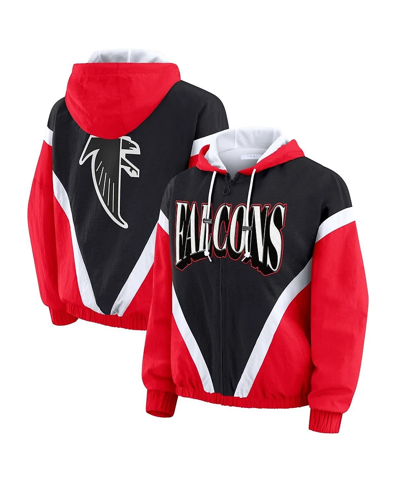Wear by Erin Andrews Women's Red/Black Atlanta Falcons Retro Crinkle Full-Zip Hoodie Windbreaker Jacket