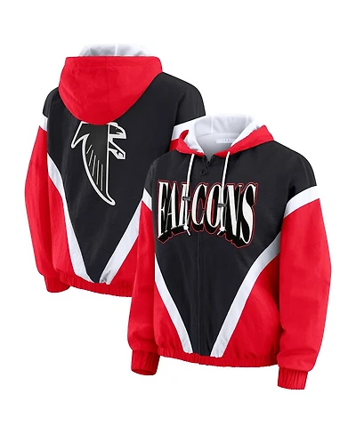 Wear by Erin Andrews Women's Red/Black Atlanta Falcons Retro Crinkle Full-Zip Hoodie Windbreaker Jacket