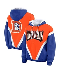 Wear by Erin Andrews Women's Orange/Royal Denver Broncos Retro Crinkle Full-Zip Hoodie Windbreaker Jacket