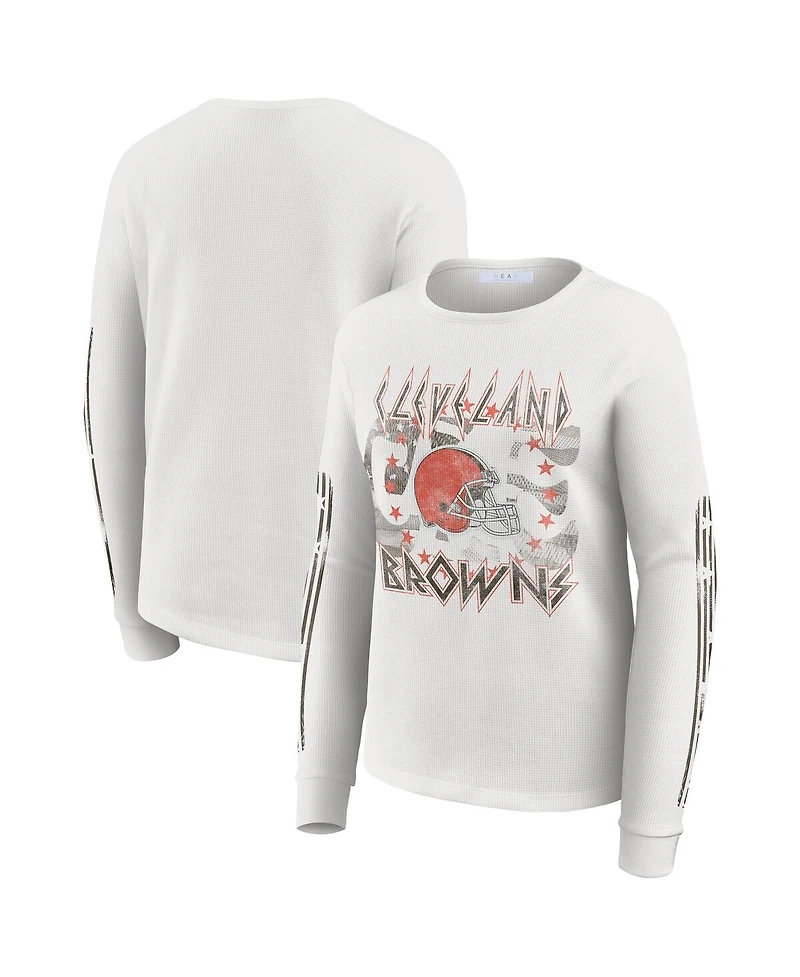 Wear by Erin Andrews Women's White Cleveland Browns Graphic Waffle Long-Sleeve T-Shirt