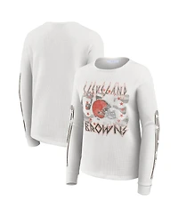 Wear by Erin Andrews Women's White Cleveland Browns Graphic Waffle Long-Sleeve T-Shirt