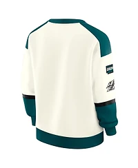 Wear by Erin Andrews Women's Cream Philadelphia Eagles Racing Crew V-Neck Sweatshirt