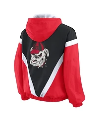 Wear by Erin Andrews Women'sRed/Black Georgia Bulldogs Color Block Full-Zip Hoodie Windbreaker Jacket