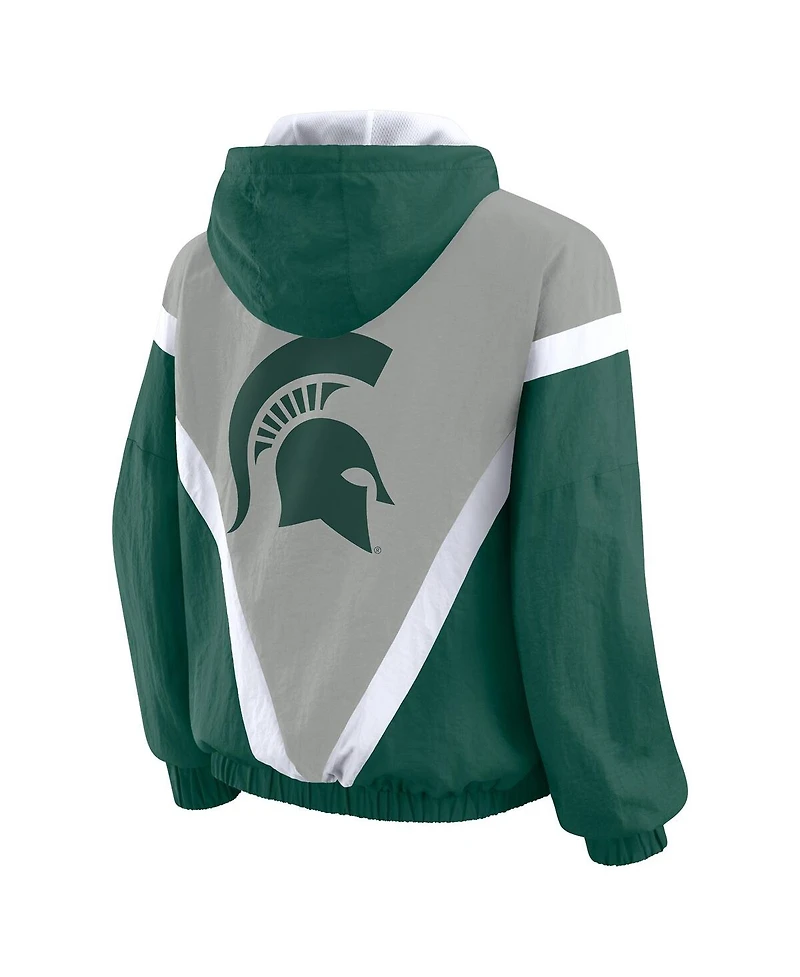 Wear by Erin Andrews Women'sGreen/Gray Michigan State Spartans Color Block Full-Zip Hoodie Windbreaker Jacket