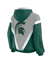 Wear by Erin Andrews Women'sGreen/Gray Michigan State Spartans Color Block Full-Zip Hoodie Windbreaker Jacket