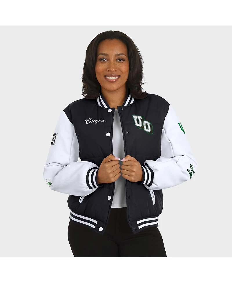 Wear by Erin Andrews Women'sBlack Oregon Ducks Varsity Puffer Jacket