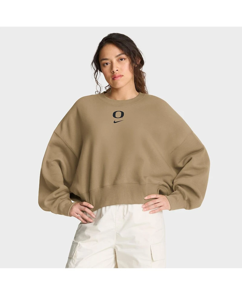 Nike Women'sTan Oregon Ducks Oversized Phoenix 2-Hit Pullover Sweatshirt