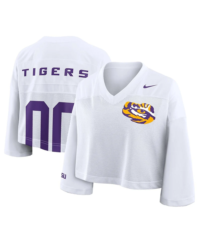 Nike Women'sWhite Lsu Tigers Cropped Mesh Dri-fit Fashion Jersey