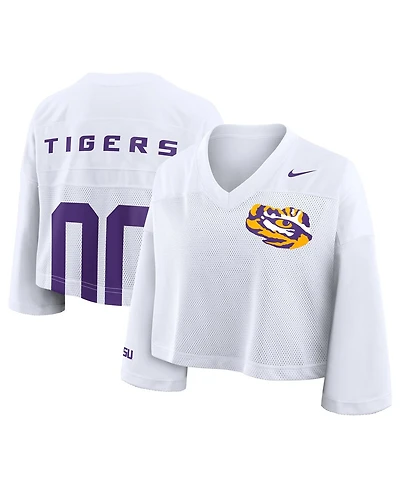 Nike Women'sWhite Lsu Tigers Cropped Mesh Dri-fit Fashion Jersey