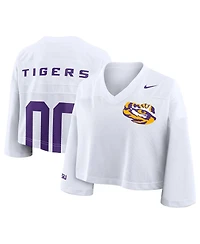 Nike Women'sWhite Lsu Tigers Cropped Mesh Dri-fit Fashion Jersey