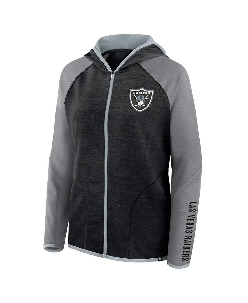 Fanatics Women's Black/Gray Las Vegas Raiders Redzone End Around Pass Raglan Full-Zip Hoodie