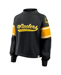 Fanatics Women's Black Pittsburgh Steelers Oversized Hometown Toss Sweep Mock Neck Pullover Hoodie