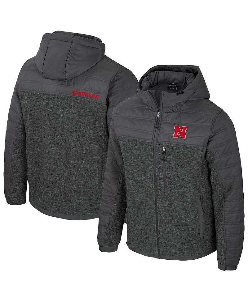 Colosseum Men's Charcoal Nebraska Huskers Nightman Full-Zip Hoodie Puffer Jacket