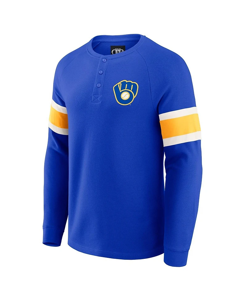 Fanatics Men's Darius Rucker Collection by Royal Milwaukee Brewers Waffle-Knit Raglan Long Sleeve Henley T-Shirt