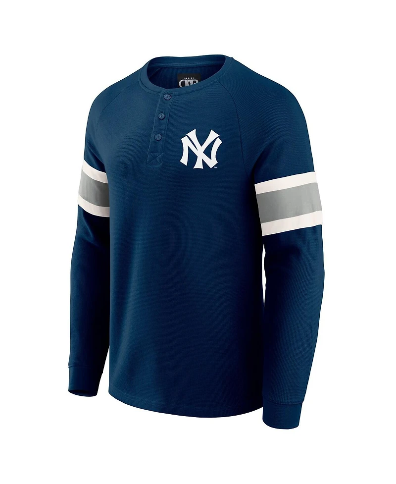 Fanatics Men's Darius Rucker Collection by Navy New York Yankees Waffle-Knit Raglan Long Sleeve Henley T-Shirt