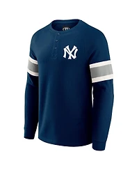 Fanatics Men's Darius Rucker Collection by Navy New York Yankees Waffle-Knit Raglan Long Sleeve Henley T-Shirt