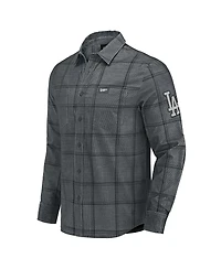 Fanatics Men's Darius Rucker Collection by Gray Los Angeles Dodgers Thin Wale Corduroy Plaid Button Up Shirt