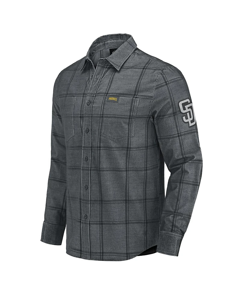 Fanatics Men's Darius Rucker Collection by Gray San Diego Padres Thin Wale Corduroy Plaid Button Up Shirt