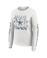 Wear by Erin Andrews Women's White Dallas Cowboys Graphic Waffle Long-Sleeve T-Shirt