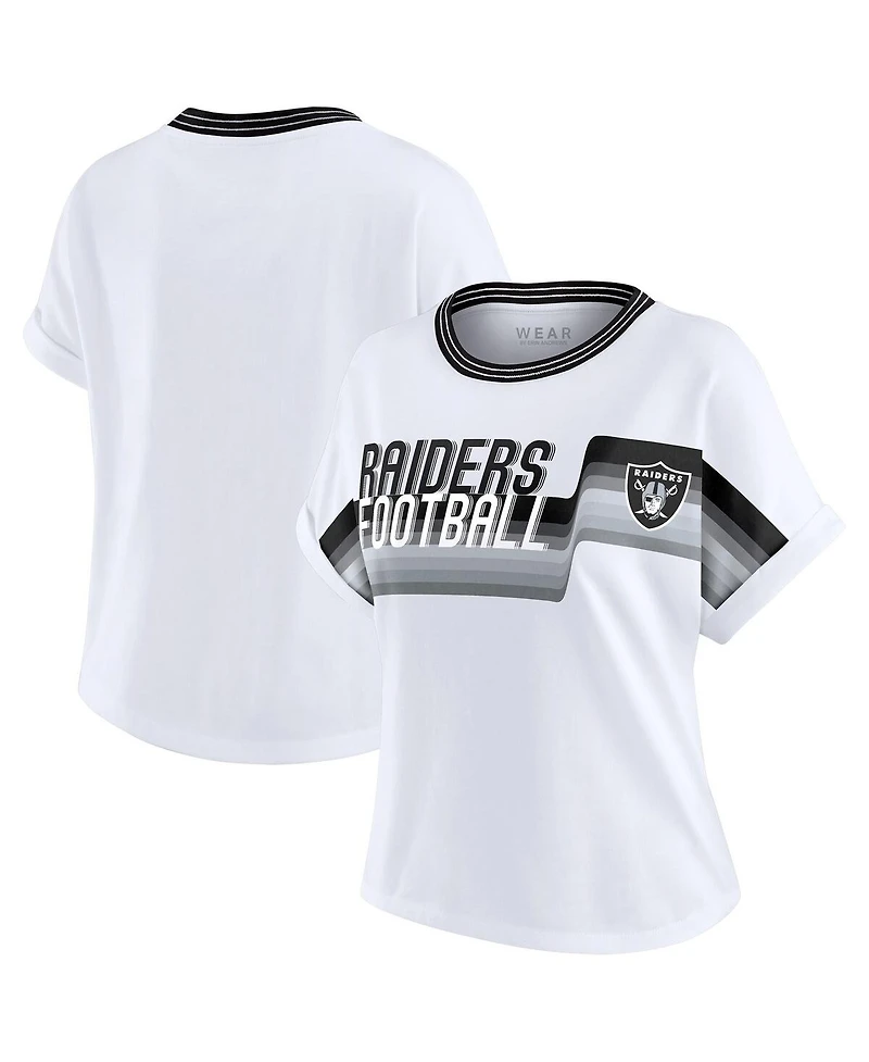 Wear by Erin Andrews Women's White Las Vegas Raiders Cropped Center Stripe Dolman T-Shirt