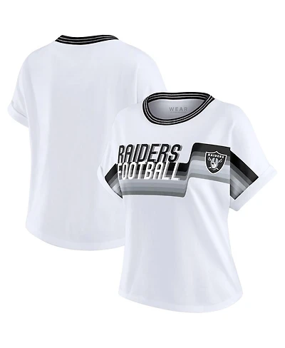 Wear by Erin Andrews Women's White Las Vegas Raiders Cropped Center Stripe Dolman T-Shirt