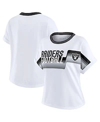 Wear by Erin Andrews Women's White Las Vegas Raiders Cropped Center Stripe Dolman T-Shirt