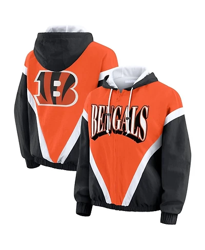 Wear by Erin Andrews Women's Orange/Black Cincinnati Bengals Retro Crinkle Full-Zip Hoodie Windbreaker Jacket
