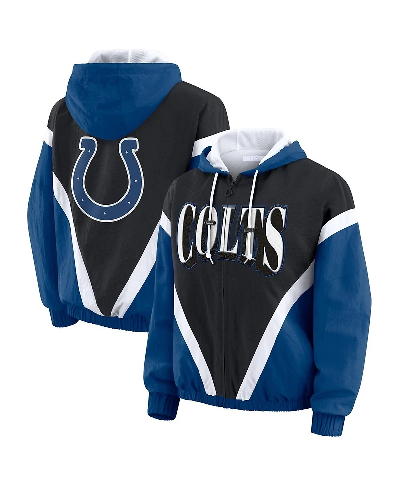 Wear by Erin Andrews Women's Black/Royal Indianapolis Colts Retro Crinkle Full-Zip Hoodie Windbreaker Jacket