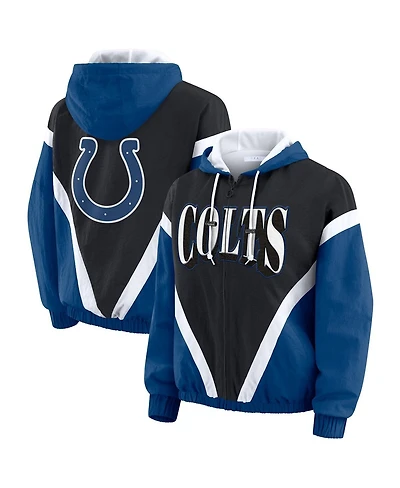 Wear by Erin Andrews Women's Black/Royal Indianapolis Colts Retro Crinkle Full-Zip Hoodie Windbreaker Jacket