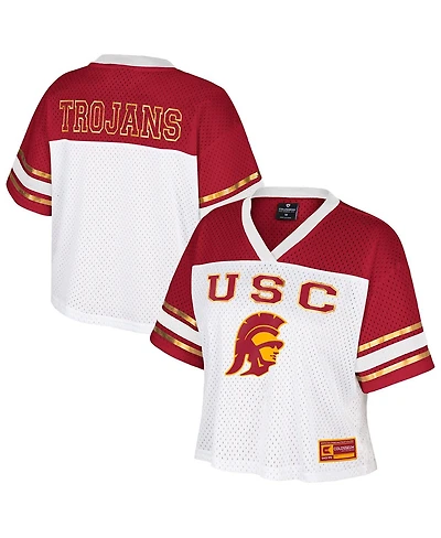 Colosseum Women's White Usc Trojans Treasure Cropped Football Jersey