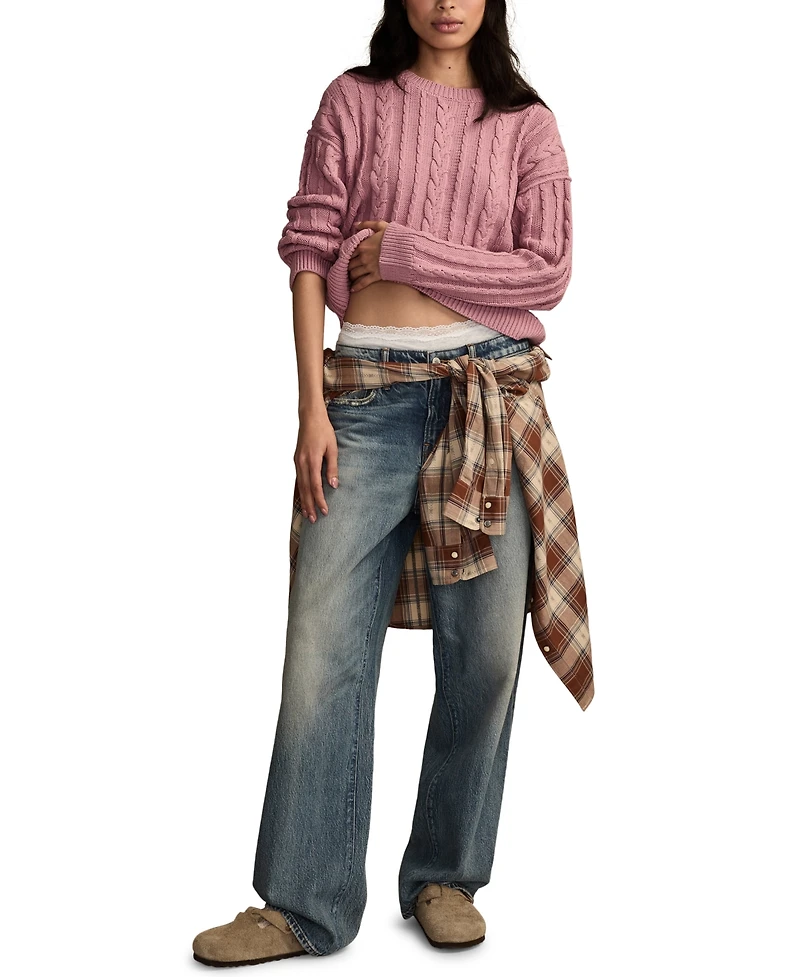 Lucky Brand Women's Cable Crew Neck Sweater