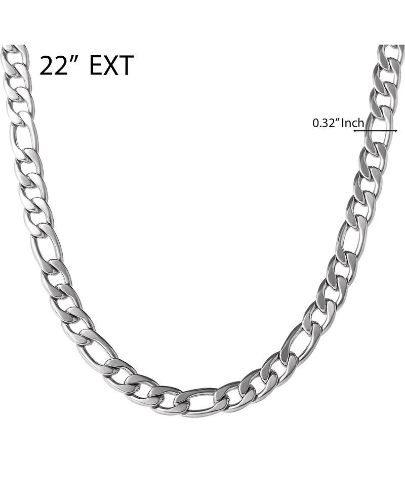 Lucky Brand Stainless Steel (304) 8MM Figaro Chain Necklace 22'' and Bracelet 8.5'' Set