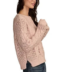 Lucky Brand Women's Pointelle Cable Crew Neck T-Shirt