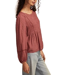 Lucky Brand Women's Novelty Long Sleeve Peplum Top