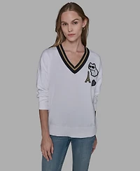 Karl Lagerfeld Paris Women's Patch Detail Sweater