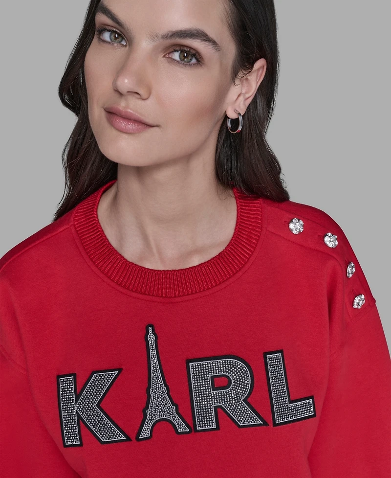Karl Lagerfeld Paris Women's Embellished Long Sleeve Sweatshirt