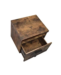 Rectangular File Cabinet with Weathered Oak Top Black Metal Legs Open Compartment and Drawer
